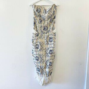 Leon Max Ruffle Strapless Victorian Maxi Dress Gown Corset Cream Linen Blend 2